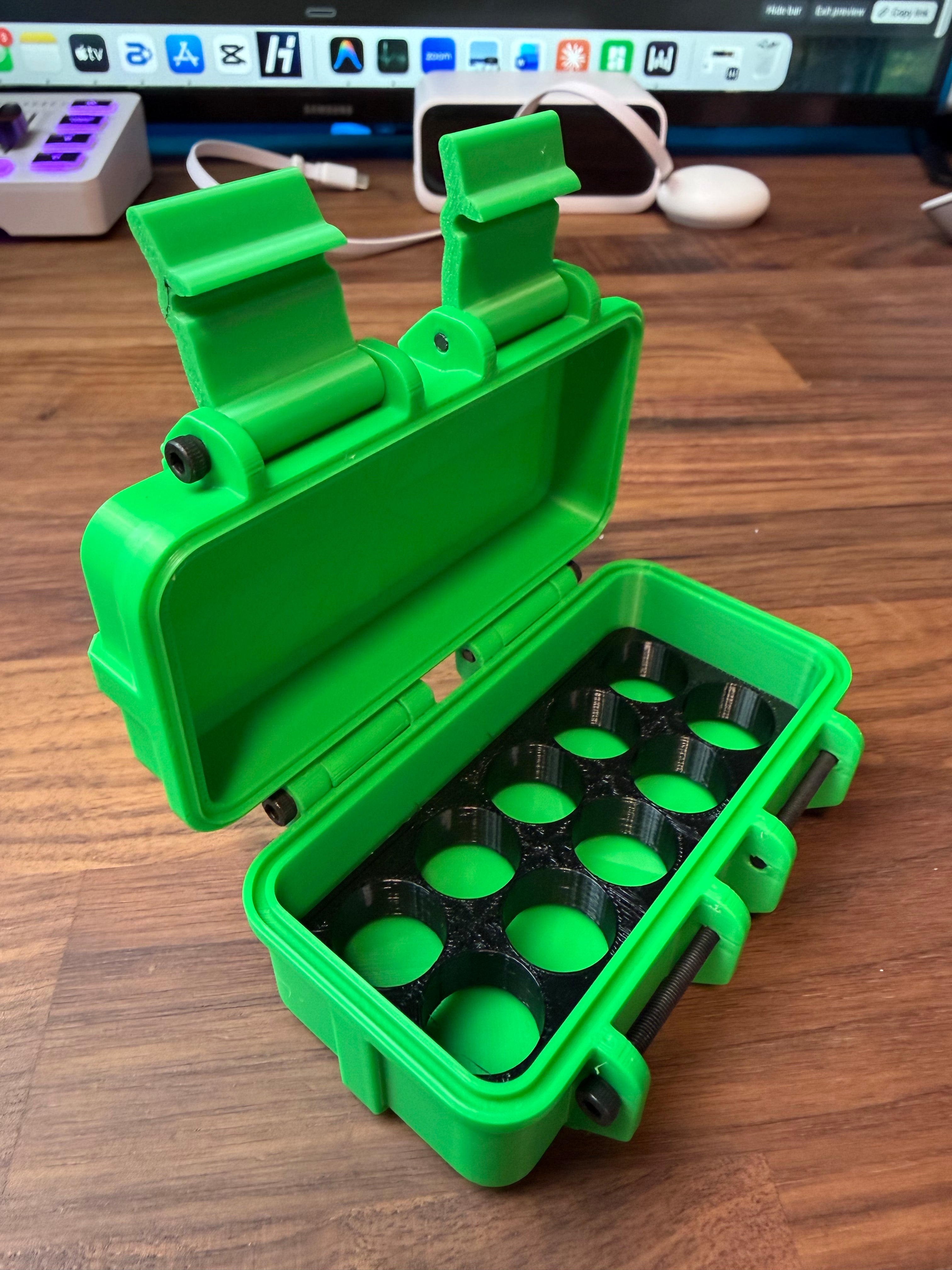 Pro Case open with 10 vials loaded, friction-fitted inserts visible